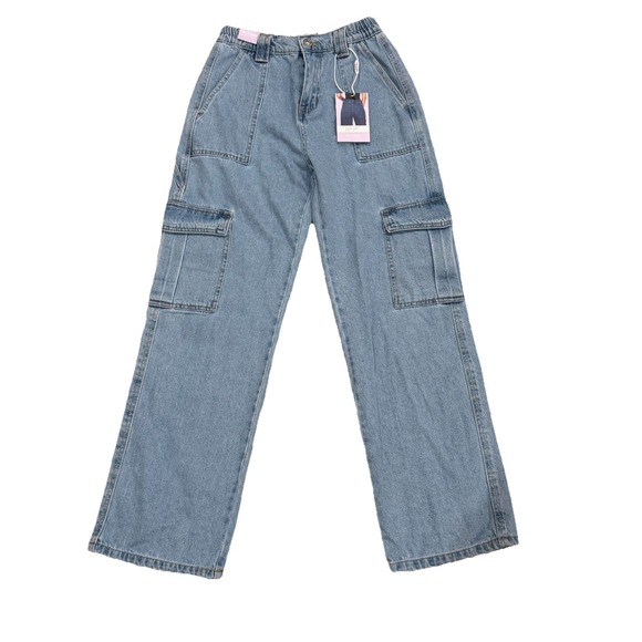 Wax Jean Denim - Wax Collection Skater Jeans Light Blue Denim Loose Fit Cargo Sz Small Skater Y2K